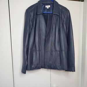 DENIM & CO Navy Blue Faux Leather Jacket